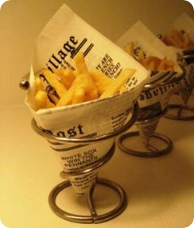 french fries in holder with newspaper