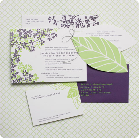 purple and green leaf wedding invitations leaf die cut