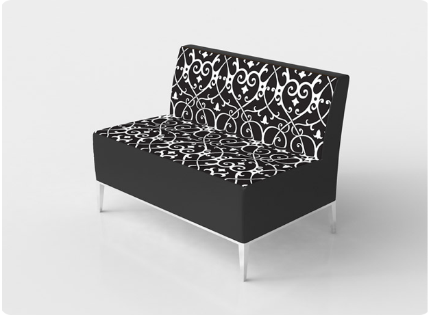 black and white damask print swirl lounge furniture by cort essex collection