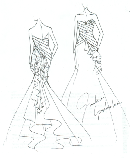 Junko Yoshioka wedding dress sketch for Anne Hathaway