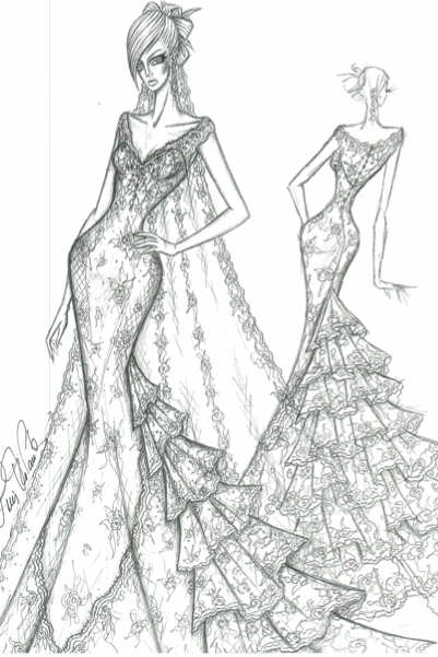 Ines Di Santo gown wedding dress sketch for anne hathaway