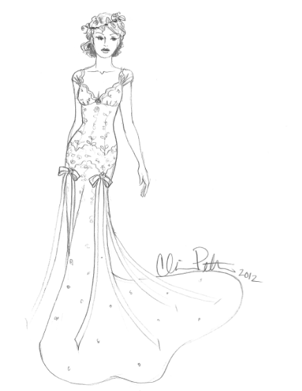 basque gown sketch for anne hathaway by claire pettibone
