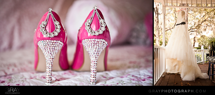 hot pink crystal wedding shoes and wedding dress by gray photography jacksonville wedding planner