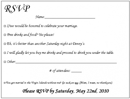 Fun Options/Story on RSVP Card for WEdding