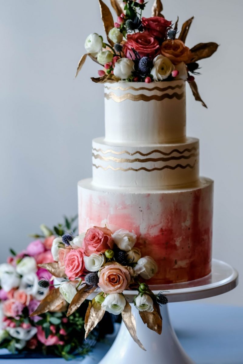 Watercolor and Gold Wedding Cake